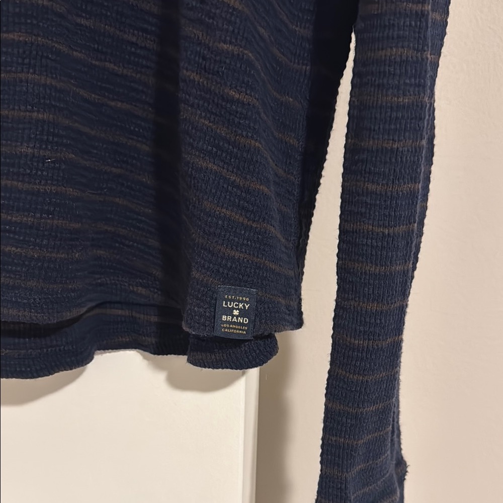 Lucky Brand Navy Thin-Stripe Long Sleeve Hooded Henley - Picture 4 of 6